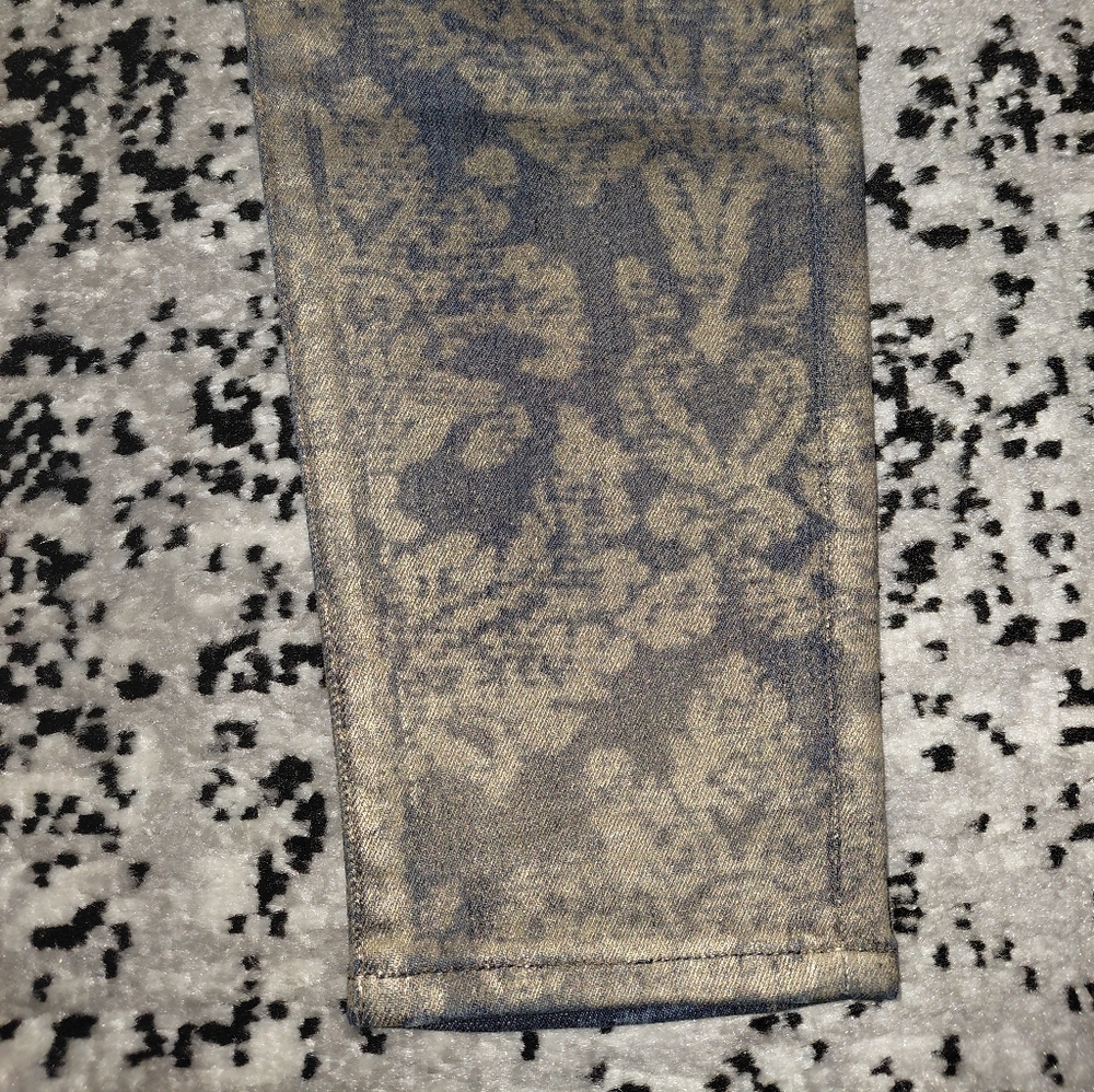 7 For All Mankind Size 29 Floral Metallic Brocade Textured Denim Jeans - Picture 8 of 16